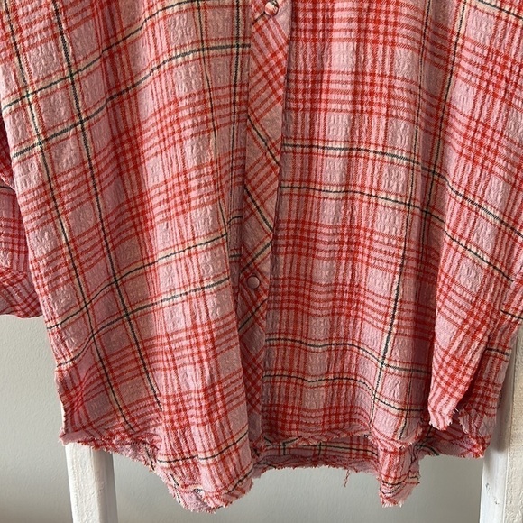 Free people distressed plaid button up tunic dress oversized xs - Picture 5 of 9